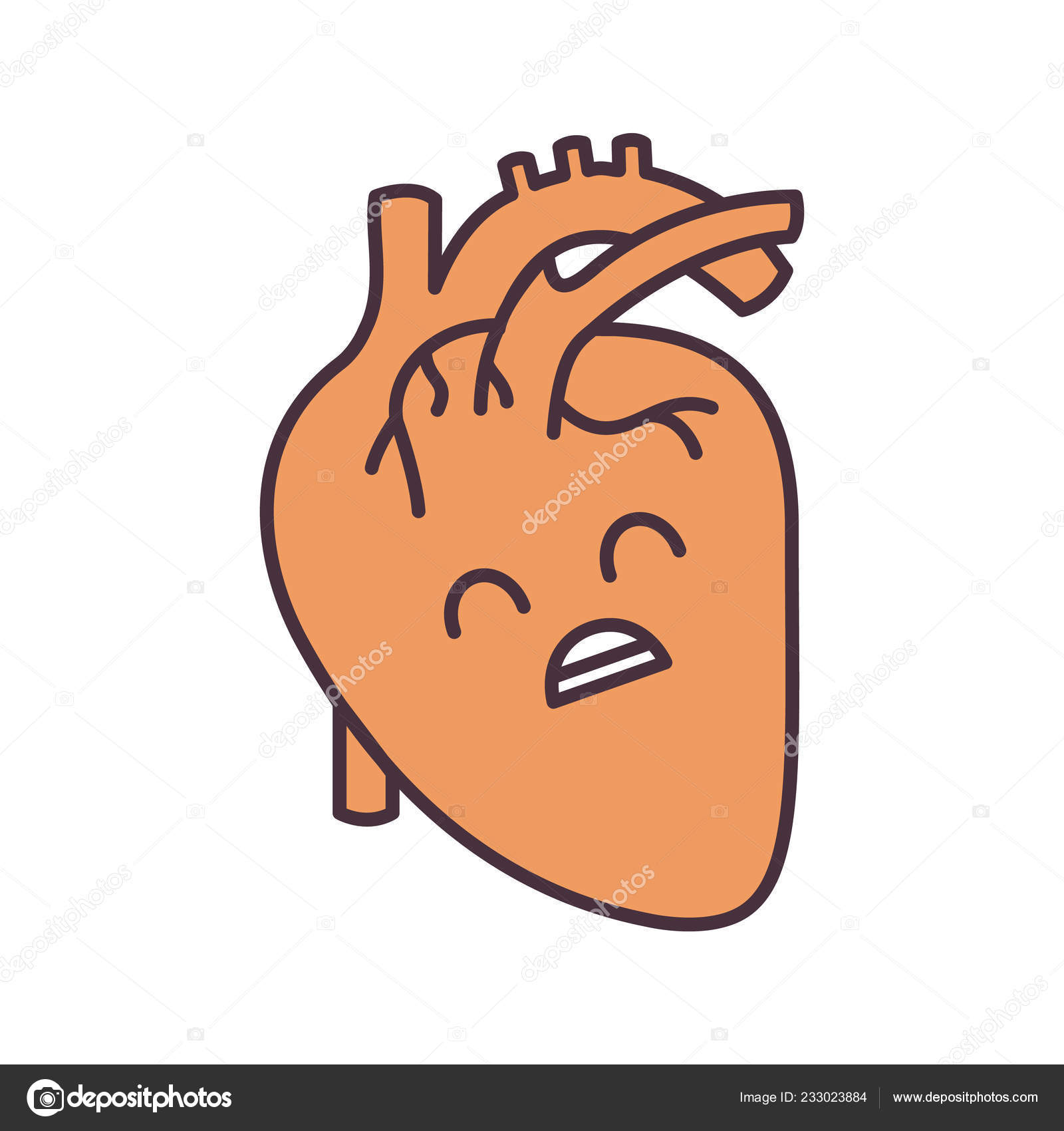 Sad Human Heart Anatomy Color Icon Cardiovascular System
