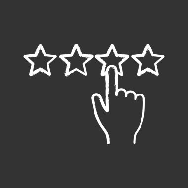 Müşteri geri bildirim ve derecelendirme tebeşir simgesi. Sıralama. Müşteri incelemesi. Derecelendirme ölçeği tıklatın. İzole vektör kara tahta çizim