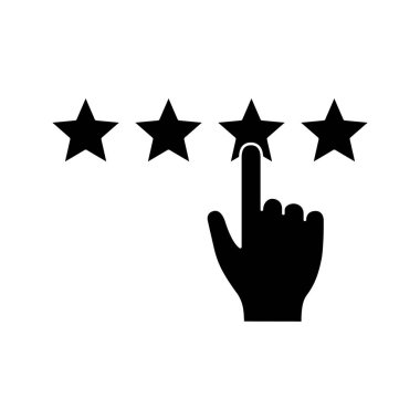 Müşteri geri bildirim ve derecelendirme glif simgesi. Sıralama. Müşteri incelemesi. Derecelendirme ölçeği tıklatın. Siluet simge. Negatif alan. İzole vektör çizim