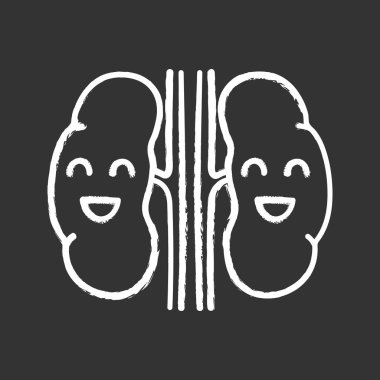 Gülümseyen insan böbrekler simgesi tebeşir. Sağlıklı idrar yolu. Üriner sistem sağlık. İzole vektör kara tahta çizim