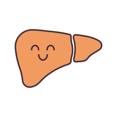 Karaciğer renk simgesi gülümseyerek. Sağlıklı sindirim bezi. Karaciğer sağlığı. İzole vektör çizim