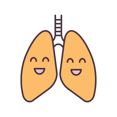 İnsan akciğerleri renk simgesi gülümseyerek. Solunum sağlık. Sağlıklı akciğer sistemi. İzole vektör çizim
