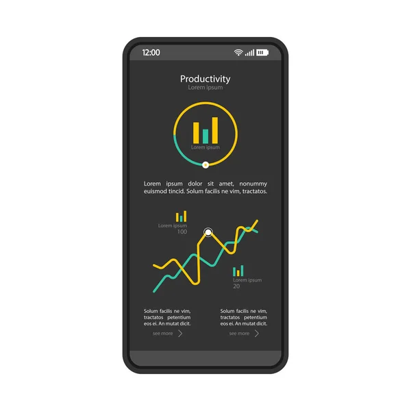 Smartphone Dashboard Gränssnittet Vector Mall Mobil Produktivitet Svart Design Sidlayout — Stock vektor