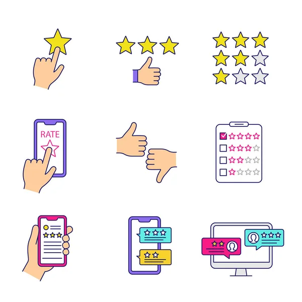 Rating Color Icons Set Add Favorite Customer Review Feedback App — Stock Vector