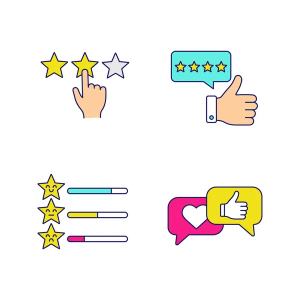 Rating Color Icons Set Review Five Star Feedback Scale Social — Stock Vector