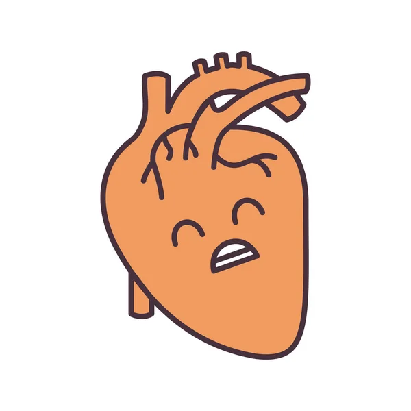 Sorgliga Mänskliga Hjärtat Anatomi Färgikonen Kardiovaskulära Systemet Sjukdomar Osunda Inre — Stock vektor