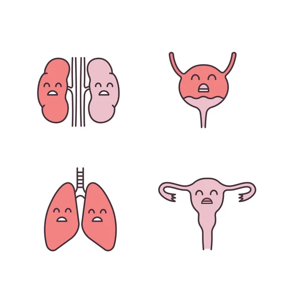 Sad Human Internal Organs Color Icons Set Unhappy Kidneys Urinary — Stock Vector