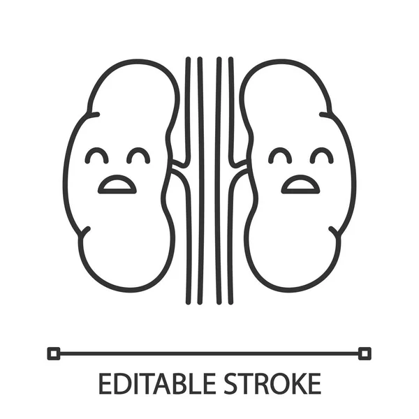 Szomorú Emberi Vesékben Lineáris Ikonra Egészségtelen Húgyúti Vékony Vonal Szemlélteti — Stock Vector