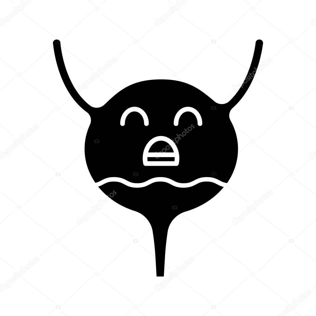 Sad urinary bladder glyph icon. Unhealthy urinary tract. Urinary system diseases. Cistitis. Silhouette symbol. Negative space. Vector isolated illustration