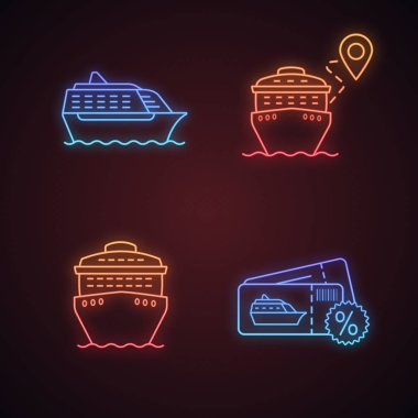 Cruise neon ışık vector Icons set. 