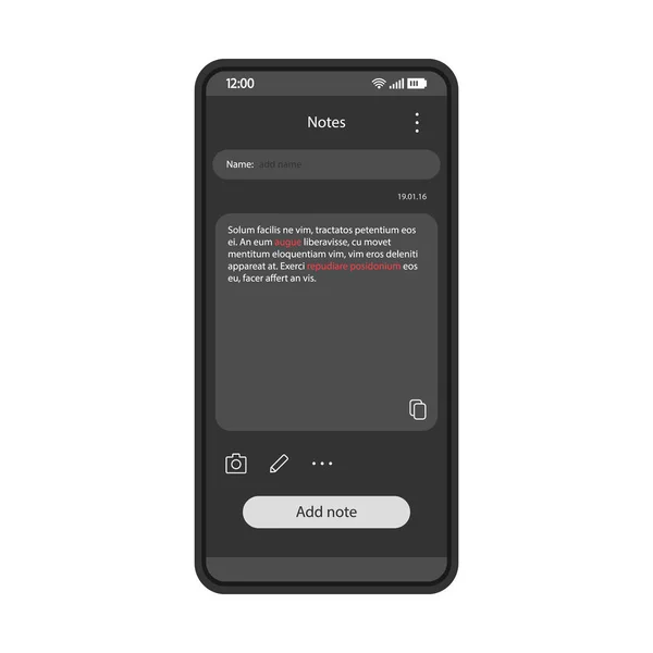 Nota Nemen App Interface Vector Sjabloon — Stockvector