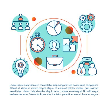Ekip çalışması kavramı doğrusal illüstrasyon. HR yumuşak, temel beceri. Makale, broşür, dergi sayfası. İşe Alım, istihdam. Zaman yönetimi. İnce çizgi metinlere sahip simgeler. Çizim vektör izole anahat