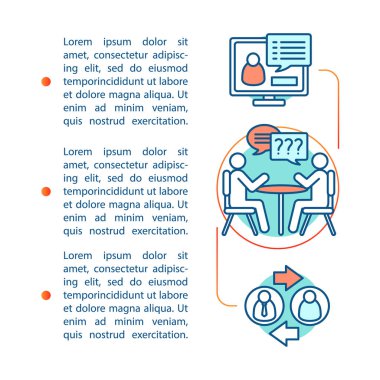 İletişim becerileri makale sayfa vektör şablonu. İş görüşmesi. Broşür, dergi, broşür tasarım simgeler ve metin ile birlikte. HR yumuşak becerileri. İşe Alım, istihdam. Baskı tasarımı. Konsept çizimler