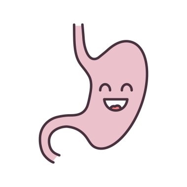 Gülümseyen mide renk simgesi. Sağlıklı sindirim sistemi. Gastrointestinal sistem sağlık. İzole vektör çizim