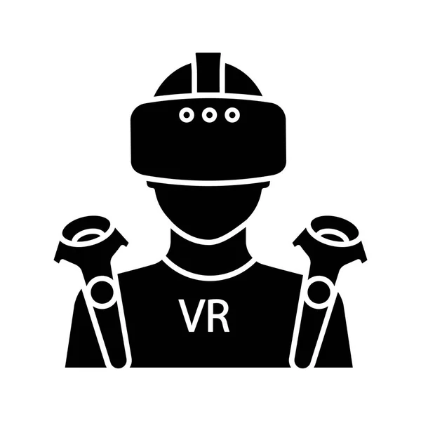 Icono Glifo Jugador Símbolo Silueta Reproductor Realidad Virtual Hombre Con — Vector de stock