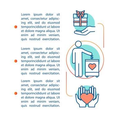 Sadaka makale sayfa vektör şablonu. Gönüllü. Bağış. 