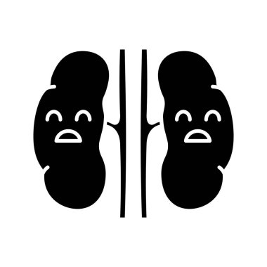 Üzgün insan böbrekler glif simgesi. Sağlıksız idrar yolu. Üriner sistem hastalıkları.