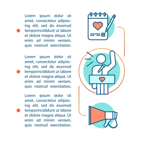 Makale sayfa vektör şablonu gönüllü. Gönüllü programı.