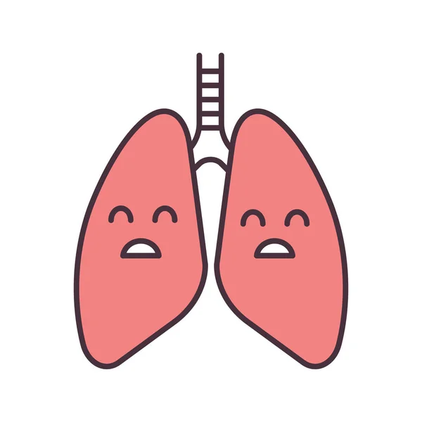 Sad Human Lungs Color Icon Respiratory Diseases Problems Unhealthy Pulmonary — Stock Vector