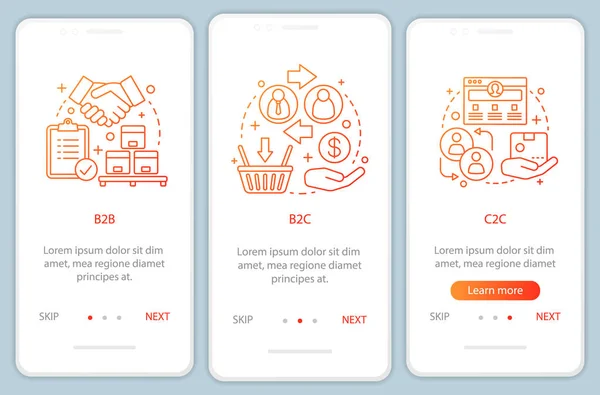 Markt Soorten Doordat Mobiele App Paginasjablonen Scherm Vector Businessmodellen — Stockvector