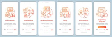 İş ölçümleri onboarding mobil app sayfası ekranda vektör şablonları kursları.