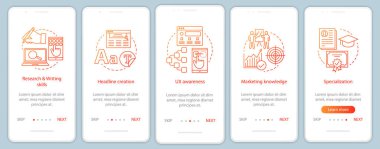 Copywriting onboarding mobil uygulaması sayfa ekranlar kursları. SMM, Seo. İçerik oluşturma. 