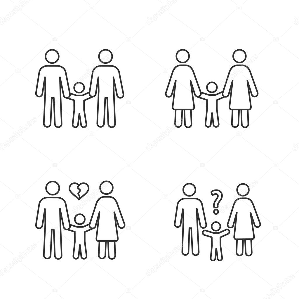 Child custody linear icons set.