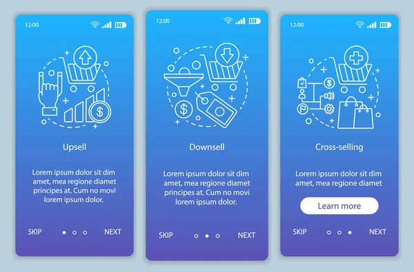 Técnicas Vendas Onboarding Telas Página Aplicativos Móveis —  Vetores de Stock