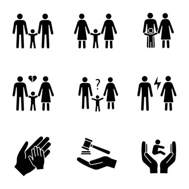 Çocuk velayeti glif Icons set.