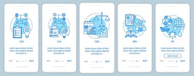 Kurumsal Yönetim onboarding mobil uygulaması sayfa ekranlar şablonları vektör