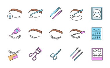 Kirpik uzantıları renk Icons set.