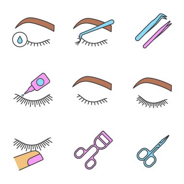 Kirpik uzantıları renk Icons set.