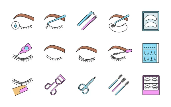 Wimper Extensions Kleurset Pictogrammen — Stockvector