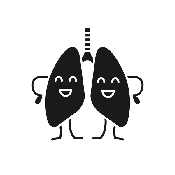 Happy Human Lungs Character Glyph Icon — Stock Vector