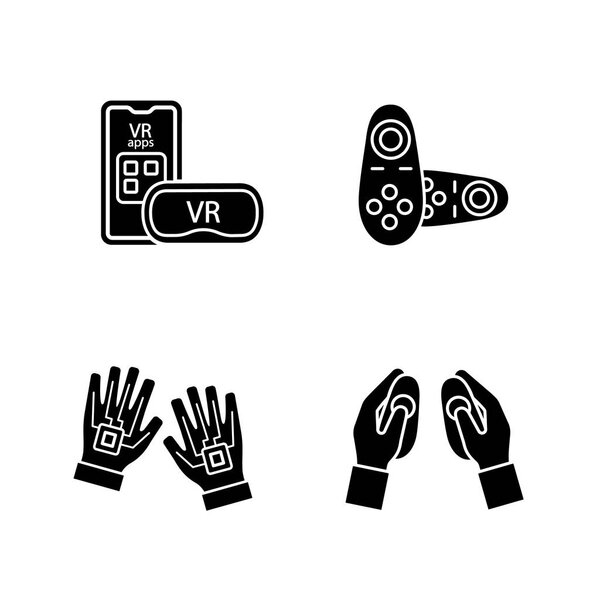 Virtual reality devices glyph icons set.