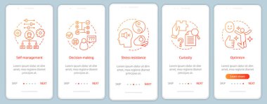 Çalışan temel becerileri yatılı mobil uygulaması sayfa şablonundaki ekran vektör