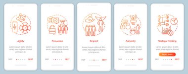 Liderlik nitelikleri yatılı mobil uygulaması sayfa şablonundaki ekran vektör