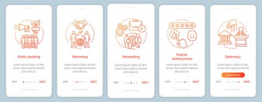 İş yumuşak becerileri yatılı mobil uygulaması sayfa şablonundaki ekran vektör