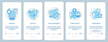 Çalışan yumuşak becerileri yatılı mobil uygulaması sayfa şablonundaki ekran vektör
