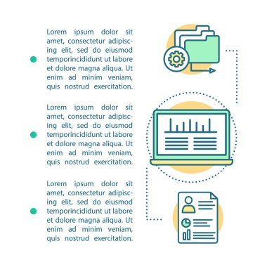 Veri depolama ve yönetimi makale sayfa vektör şablonu.