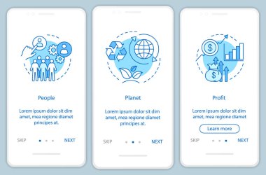 Sustainable development on boarding mobile app page screen template clipart