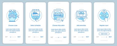 Online rezervasyon yatılı üzerinde hareket eden app sayfası ekranda vektör şablonu cruise