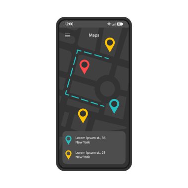 GPS navigasyon uygulaması arayüzü vektör şablonu.