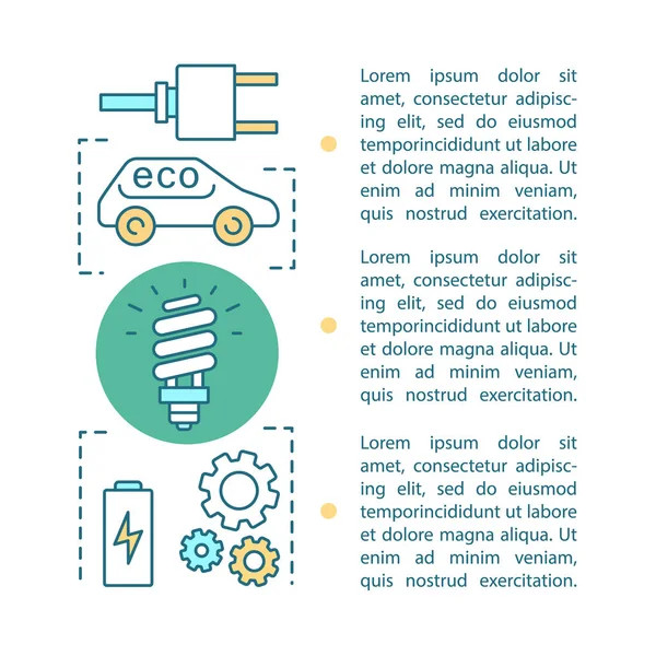 Eco Energy Artikelseite Vektorvorlage Grüne Technologie Alternative Energien Öko Fahrzeug — Stockvektor