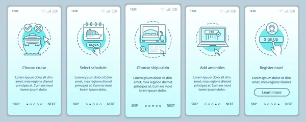 Modèle Vectoriel Écran Page Application Mobile Réservation Croisière Ligne — Image vectorielle