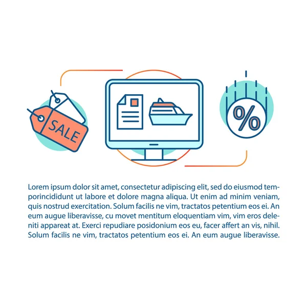 Ucuz seyir anlaşma kavramı doğrusal illüstrasyon. Bilet satış, indirimler cruise. Makale, broşür, dergi sayfası. İnce çizgi metinlere sahip simgeler. Baskı tasarımı. Çizim vektör izole anahat