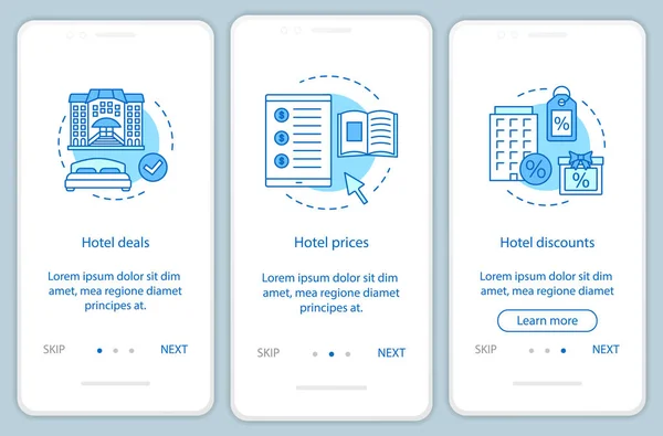 Hotel Reserva Line Modelo Vetor Página Aplicativo Móvel Embarque — Vetor de Stock