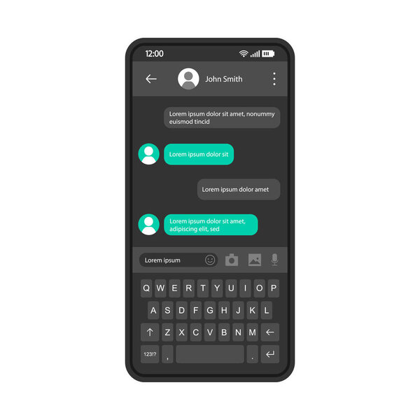 Smartphone chat interface vector template. 