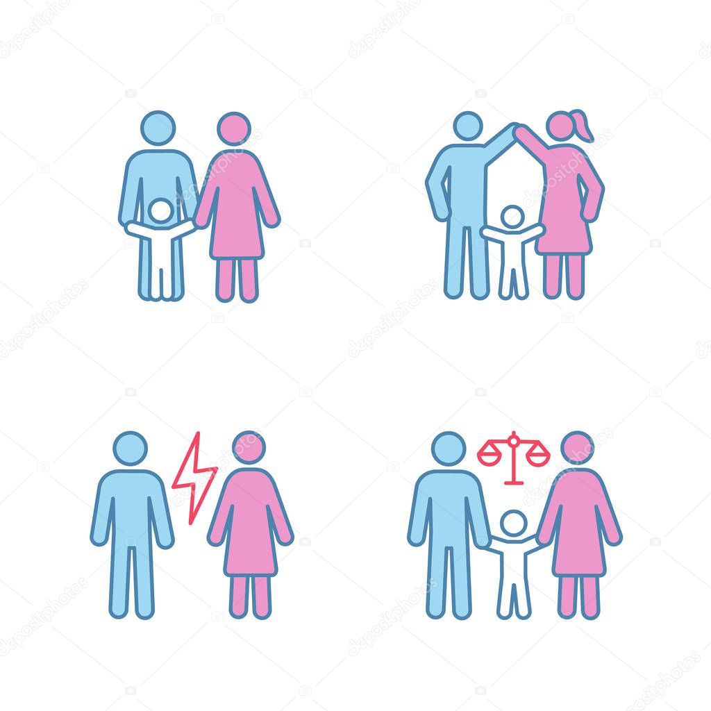 Set of child custody color icons on white background