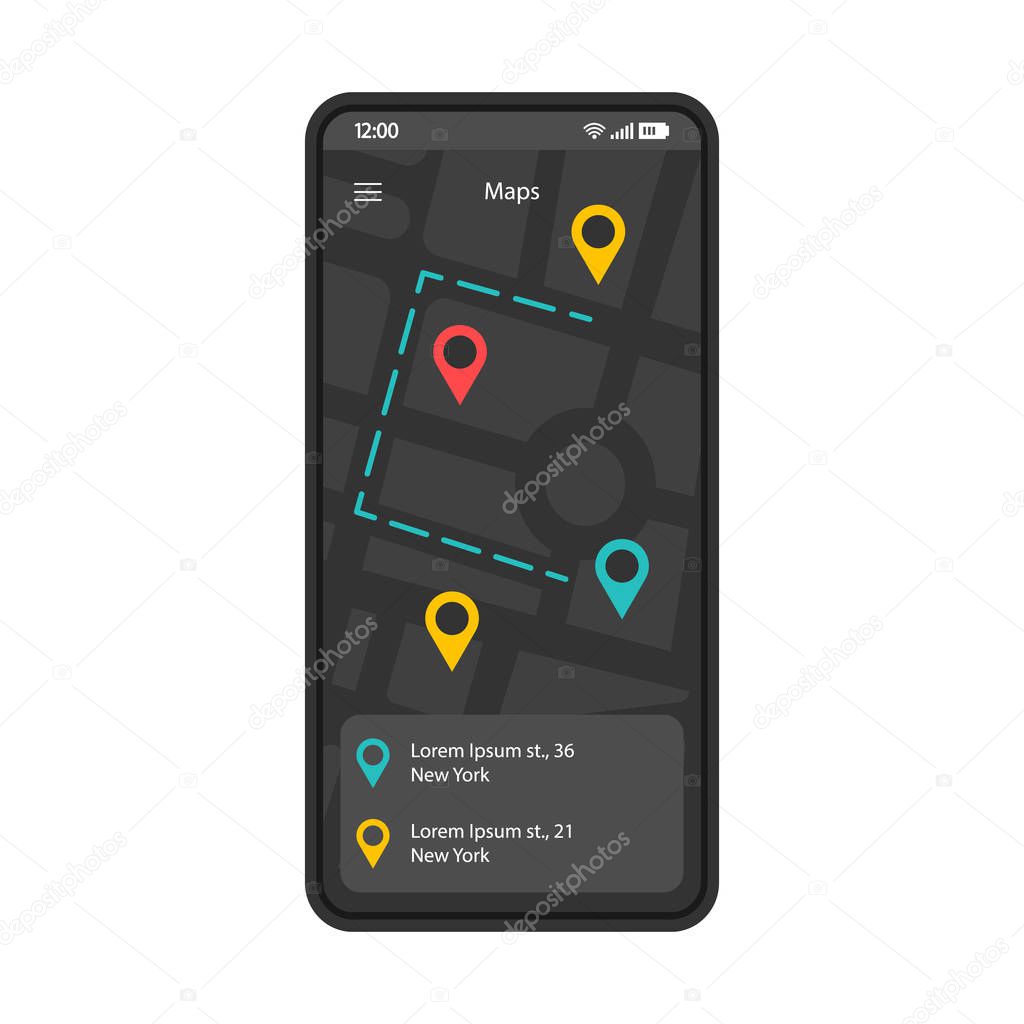 GPS navigation app interface vector template.